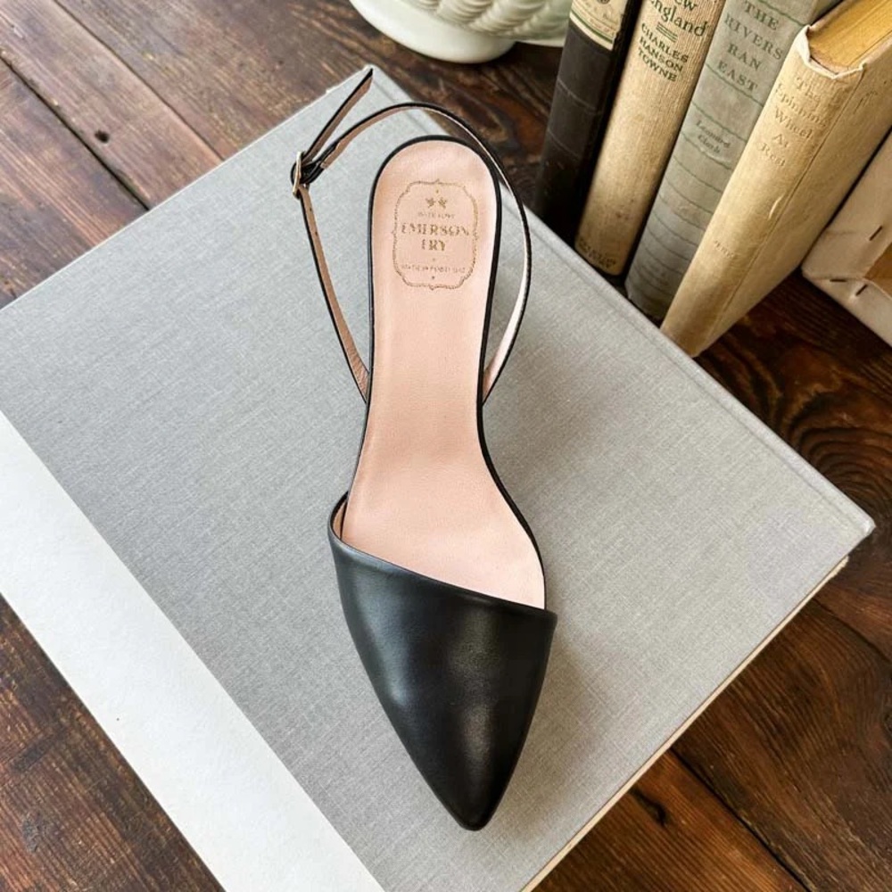 Emerson Fry Frankie Black Leather Pointed Slingback Heel
